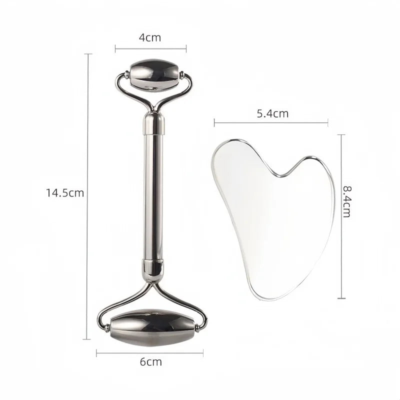 Stainless Steel Gua Sha Scraping Massage Roller - Facial & Body Beauty Tool for Skin Care, Lymphatic Drainage, Anti-Aging